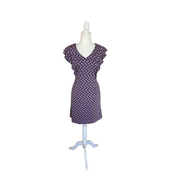 Tyler Böe Pink & Navy Geo Print Ruffle Sleeve Sheath Dress – Size M - Picture 1 of 8